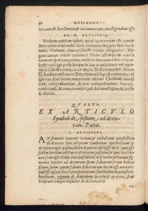 Quarto, Ex Articulo Symboli de seßione ad dexteram Patris.