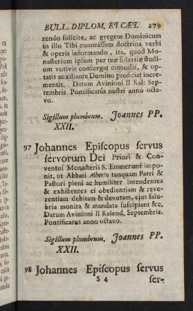 279-317, 97: Johannes Episcopus ... - 128: Urbanus Episcopus servus...