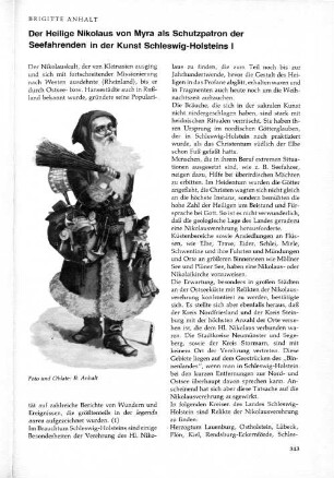 Der Heilige Nikolaus von Myra als Schutzpatron der Seefahrenden in der Kunst Schleswig-Holsteins I