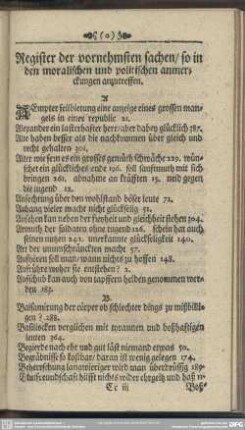 Register der vornehmsten sachen, so in den moralischen und politischen anmerckungen anzutreffen