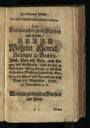 Im Namen Jesu! In tieffster Unterthaenigkeit ...