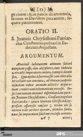 Oratio II. S. Joannis Chrysostomi Patriarchae Constantinopolitani in Eudoxiam Augustam.