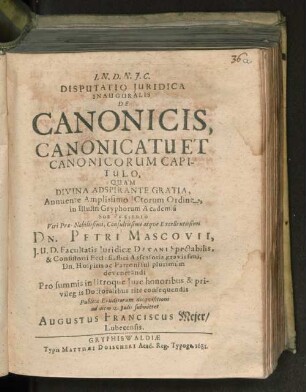 Disputatio Iuridica Inauguralis De Canonicis, Canonicatu Et Canonicorum Capitulo