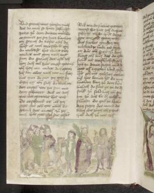 Heiden auf Kamelen. Ein Mann vermittelt im Gespräch zwischen Moses und einem König.