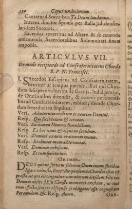 Articvlvs VII. De modo recipiendi ad Confraternitatem Chordae S.P.N. Francisci.