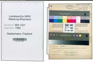 Entnazifizierung Friedrich Sackermann , geb. 19.05.1889 (Farbkuechenmeister)