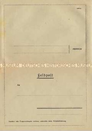 Vordruck für einen Feldpostbrief (blanko)