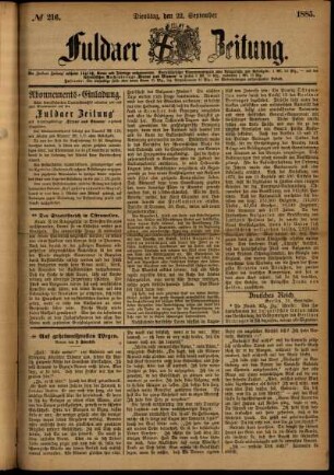 Ausgabe vom Dienstag, den 22. September 1885.