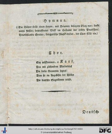 Hymnus auf die Ankunft Seiner königlichen Hoheit des Erzherzog Karls.