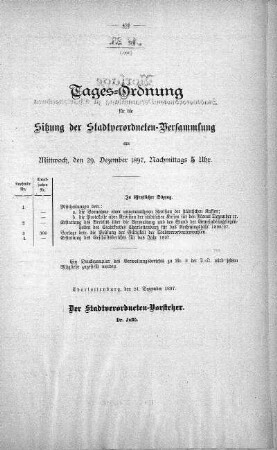 Tages-Ordnung, 29. Dezember 1897