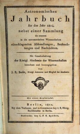 Astronomisches Jahrbuch. 1814 (1811)