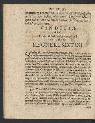 Vindiciae Pro Consil. Marb. vol. 3. Consil. XI. Autoris Regneri Sixtini.
