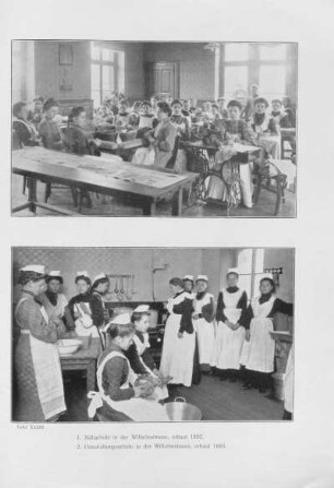 Tafel XXXIII. 1. Nähschule in der Wilhelmstrasse, erbaut 1892. 2. Haushaltungsschule in der Wilhelmstrasse, erbaut 1883.