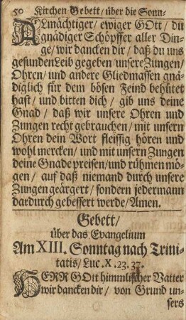Gebett/ über das Evangelium Am XIII. Sonntag nach Trinitatis/ ...
