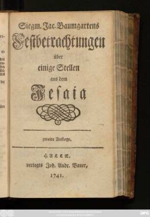 Siegm. Jac. Baumgartens Festbetrachtungen über einige Stellen aus dem Jesaia