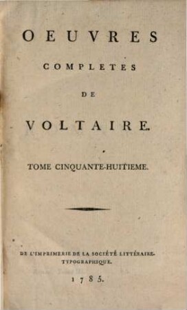 Oeuvres Complètes De Voltaire, Tome Cinquante-Huitieme. Romans