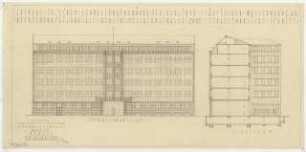 Berliner Städtische Wasserwerke, Berlin-Mitte Verwaltungsgebäude: Fassadenansicht 1:100, Schnitt 1:100