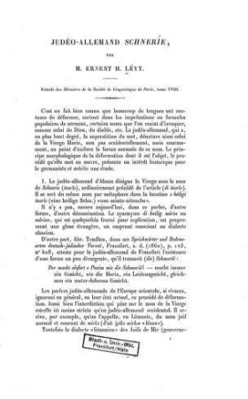 Judéo-allemand Schnerie / par Ernest H. Levy