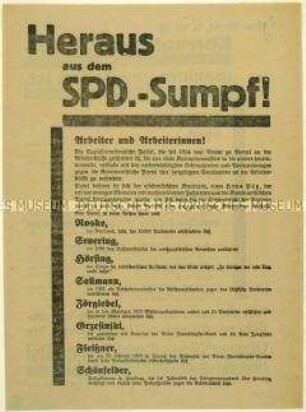 Flugblatt der KPD gegen die SPD und Aufruf zu den Kommunalwahlen 1929
