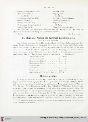 III. Chemische Analyse des Fastrauer Sauerbrunnens
