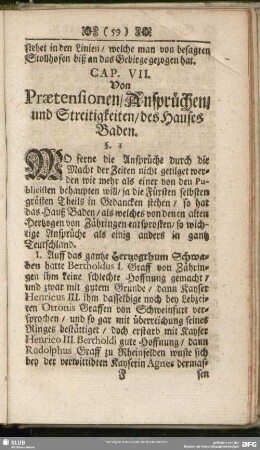 Cap. VII. Von Praetensionen, Ansprüchen, und Streitigkeiten, des Hauses Baden