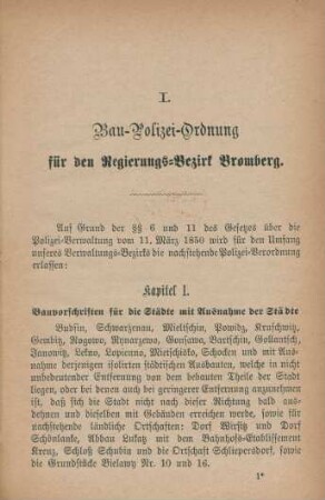 I. Bau-Polizei-Ordnung für den Regierungs-Bezirk Bromberg.