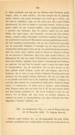 CIX. De kommandeur Tak, c.s. aan de Hooge Regering dd. 29 December 1682. Te Oedjong Boeroek