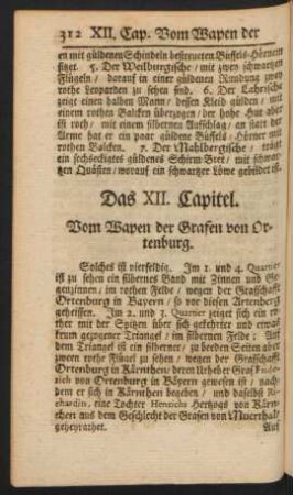 Das XII. Capitel. Vom Wapen der Grafen von Ortenburg