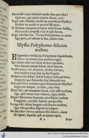 2) Ulysses Polyphemo felicem noctem