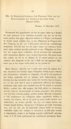 XX. De directeur generaal Jan Pietersz. Coen aan de bewindhebbers der generale Oost.-Ind. Comp. (Heeren XVII.)