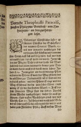 Vorrede Theophrasti Paracelsi, sonsten Philippus Bombast, von Hohenheim, an den guthertzigen Leser.
