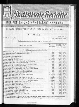 Verbraucherpreise in Hamburg im August 1965 : Lfd. Nr. 29