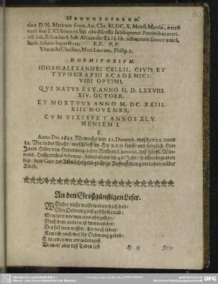 An den Großgünstigen Leser