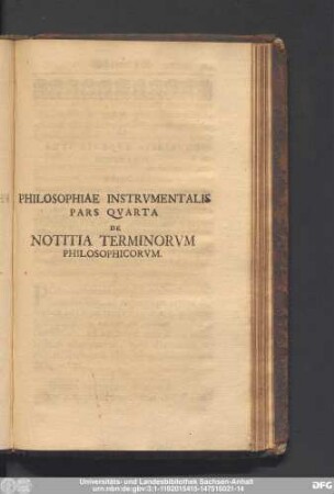 Philosophiae Instrumentalis Pars Quarta De Notitia Terminorum Philosophicorum.