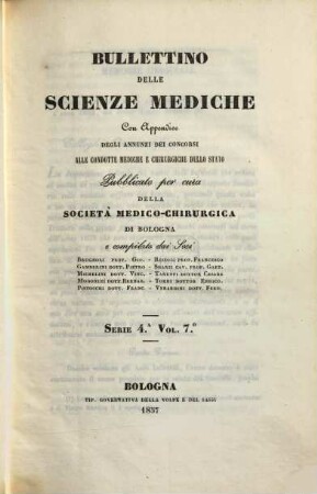 Bullettino delle scienze mediche. 7. 1857