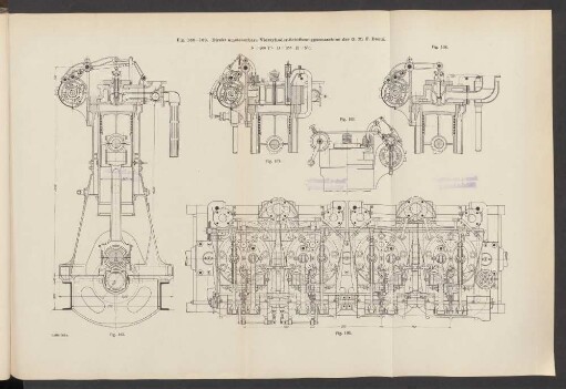 Fig. 165-169. Direkt umsteuerbare Vierzylinder-Schiffssauggasmaschine der G. M. F. Deutz.