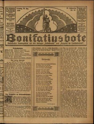 Erste Ausgabe vom Sonntag, den 26. Dezember 1920.