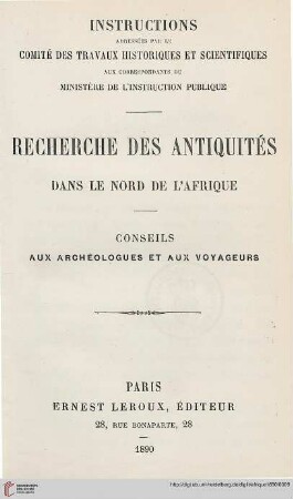 Recherche des antiquités dans le nord de l'Afrique : Conseils aux archéologues et aux voyageurs