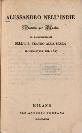 Alessandro nell'Indie : Dramma per musica
