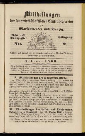Acht und Zwanzigster Jahrgang. No. 2. Februar 1860.