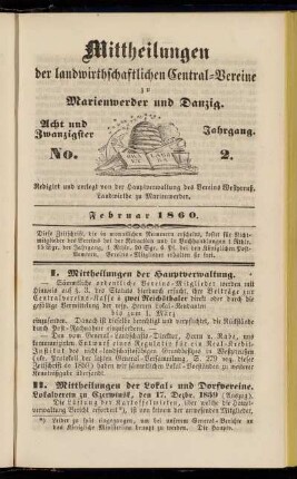Acht und Zwanzigster Jahrgang. No. 2. Februar 1860.