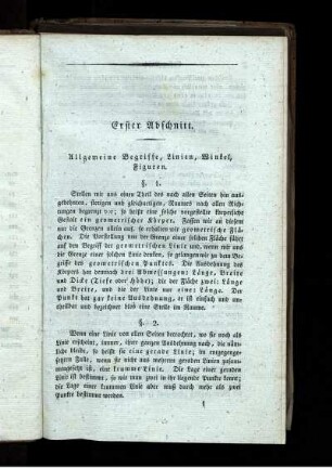 A. Ebene Geometrie. Erster Abschnitt. Allgemeine Begriffe, Linien, Winkel, Figuren.