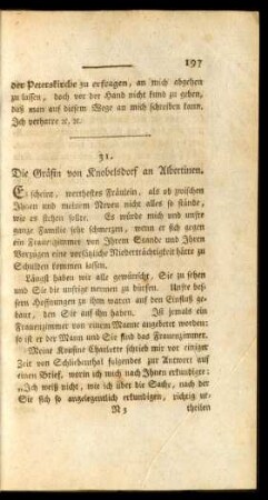 31. Die Gräfin von Knobelsdorf an Albertinen.