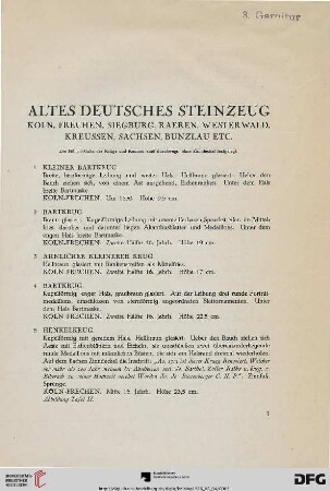 Altes deutsches Steinzeug (Nr. 1-105)