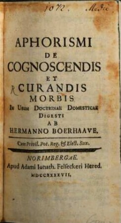 Aphorismi De Cognoscendis Et Curandis Morbis In Usum Doctrinae Domesticae Digesti