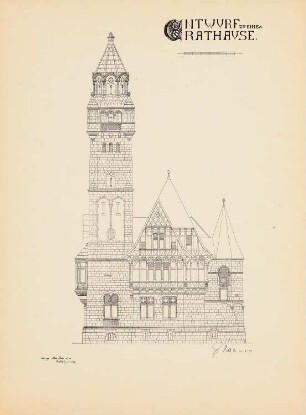 Rathaus: Seitenansicht (aus: Drucke von Seminararbeiten der Königlich Technischen Hochschule Berlin, Bd. III)