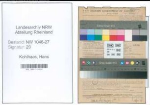 Entnazifizierung Hans Kohlhaas , geb. 14.04.1889 (Angestellter)