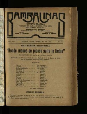 Donde menos se piensa salta la liebre : sainete en un acto y tres cuadros