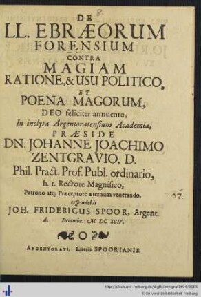 De LL. Ebraeorum Forensium Contra Magiam Ratione, & Usu Politico, Et Poena Magorum