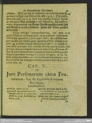 Cap. V. De Jure Personarum circa Frumentum, h.e. de Agricolis & eorum Privilegiis